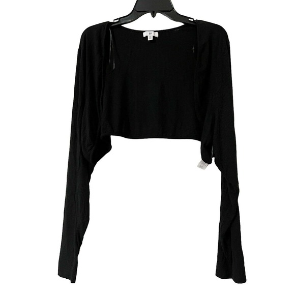 BP Nordstrom NWT Ribbed Long Slv Shrug Cropped Jacket Bolero Black Sz 4X Stretch - Picture 2 of 6